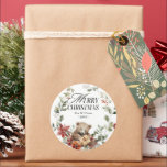 Adesivo Redondo Merry Christmas Floral Wreath Family<br><div class="desc">Feliz Natal Floral Personalizado</div>