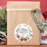 Adesivo Redondo Merry Christmas Floral Wreath Family<br><div class="desc">Feliz Natal Floral Personalizado</div>