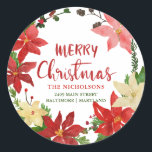 Adesivo Redondo Merry Christmas Floral Wreath Return Endereço<br><div class="desc">Merry Christmas Floral Wreath Return Endereço</div>