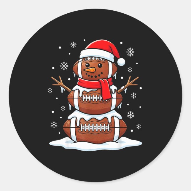 Adesivo Redondo Merry Christmas Football Snowman Holiday Srts Xmas (Frente)
