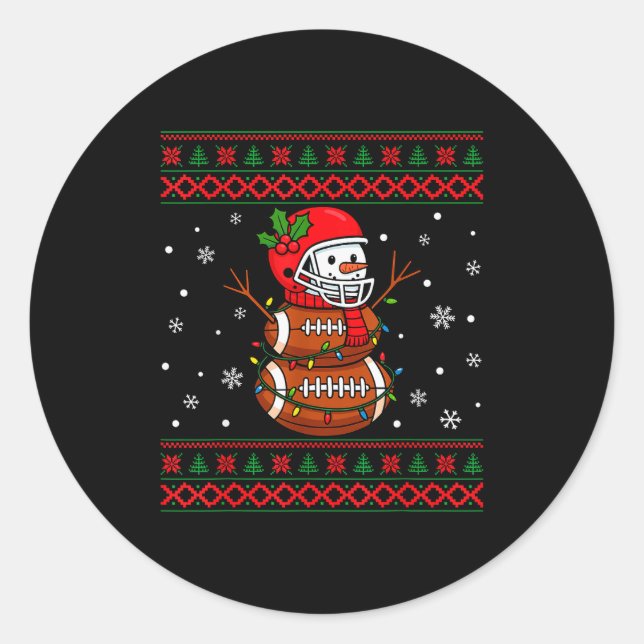 Adesivo Redondo Merry Christmas Football Snowman Holiday Ugly Xmas (Frente)