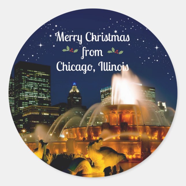 Adesivo Redondo Merry Christmas from Chicago, Illinois (Frente)
