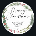 Adesivo Redondo Merry Christmas Gift Label Greenery Wreath Sticker<br><div class="desc">Está quase no Natal! Hora de planejar o seu presente para o feriado, não esqueça os seus palitos de Natal personalizados! Na moda e belos estes autocolantes de Natal personalizados são perfeitos para as Etiquetas de Presente de Natal ou como selos de envelopes nos seus Cartões de natal de Natal...</div>