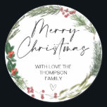 Adesivo Redondo Merry Christmas Gift Label Greenery Wreath Sticker<br><div class="desc">Está quase no Natal! Hora de planejar o seu presente para o feriado, não esqueça os seus palitos de Natal personalizados! Na moda e belos estes autocolantes de Natal personalizados são perfeitos para as Etiquetas de Presente de Natal ou como selos de envelopes nos seus Cartões de natal de Natal...</div>