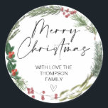 Adesivo Redondo Merry Christmas Gift Label Greenery Wreath Sticker<br><div class="desc">Está quase no Natal! Hora de planejar o seu presente para o feriado, não esqueça os seus palitos de Natal personalizados! Na moda e belos estes autocolantes de Natal personalizados são perfeitos para as Etiquetas de Presente de Natal ou como selos de envelopes nos seus Cartões de natal de Natal...</div>