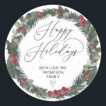 Adesivo Redondo Merry Christmas Gift Label Greenery Wreath Sticker<br><div class="desc">Está quase no Natal! Hora de planejar o seu presente para o feriado, não esqueça os seus palitos de Natal personalizados! Na moda e belos estes autocolantes de Natal personalizados são perfeitos para as Etiquetas de Presente de Natal ou como selos de envelopes nos seus Cartões de natal de Natal...</div>
