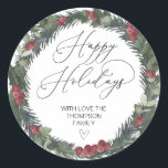 Adesivo Redondo Merry Christmas Gift Label Greenery Wreath Sticker<br><div class="desc">Está quase no Natal! Hora de planejar o seu presente para o feriado, não esqueça os seus palitos de Natal personalizados! Na moda e belos estes autocolantes de Natal personalizados são perfeitos para as Etiquetas de Presente de Natal ou como selos de envelopes nos seus Cartões de natal de Natal...</div>