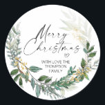 Adesivo Redondo Merry Christmas Gift Label Greenery Wreath Sticker<br><div class="desc">Está quase no Natal! Hora de planejar o seu presente para o feriado, não esqueça os seus palitos de Natal personalizados! Na moda e belos estes autocolantes de Natal personalizados são perfeitos para as Etiquetas de Presente de Natal ou como selos de envelopes nos seus Cartões de natal de Natal...</div>