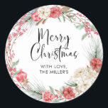 Adesivo Redondo Merry Christmas Gift Label Modern Round Sticker<br><div class="desc">Feliz Natal,  Gift Sticker Labels com Greenery e design vermelho. Esta etiqueta de presente de Natal moderna é o toque final perfeito para adicionar aos seus presentes de Natal este ano.</div>