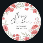 Adesivo Redondo Merry Christmas Gift Label Modern Round Sticker<br><div class="desc">Feliz Natal,  Gift Sticker Etiqueta Rotina design de coroa floral vermelha. Esta etiqueta de presente de Natal moderna é o toque final perfeito para adicionar aos seus presentes de Natal este ano.</div>