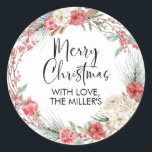 Adesivo Redondo Merry Christmas Gift Label Modern Round Sticker<br><div class="desc">Feliz Natal,  Gift Sticker Labels com Greenery e design vermelho. Esta etiqueta de presente de Natal moderna é o toque final perfeito para adicionar aos seus presentes de Natal este ano.</div>