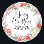 Adesivo Redondo Merry Christmas Gift Label Modern Round Sticker<br><div class="desc">Feliz Natal,  Gift Sticker Labels com Greenery e design vermelho. Esta etiqueta de presente de Natal moderna é o toque final perfeito para adicionar aos seus presentes de Natal este ano.</div>