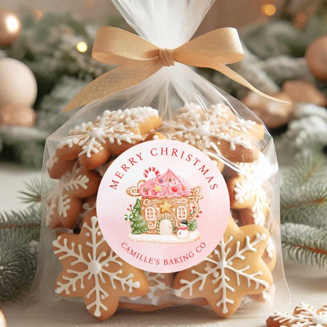 Adesivo Redondo Merry Christmas Gingerbread House Holiday (Merry Christmas Cookie Gift Round Sticker)