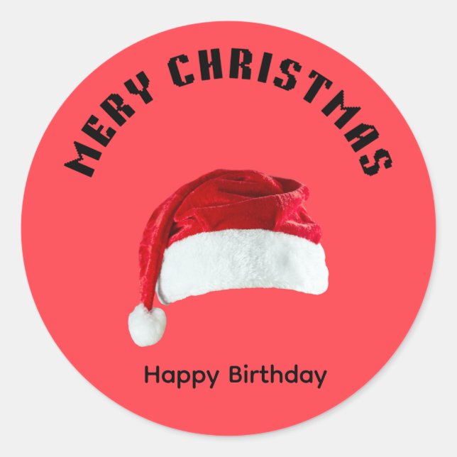 Adesivo Redondo Merry Christmas Gingerbread Man with Santa Hat Vec (Frente)