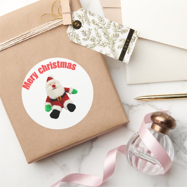 Adesivo Redondo Merry Christmas Gingerbread Man with Santa Hat Vec (Presentear)