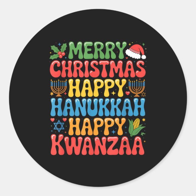 Adesivo Redondo Merry Christmas Happy Hanukkah Kwanzaa Quote  (Frente)