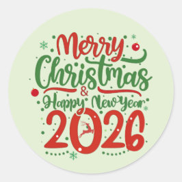 Adesivo Redondo Merry Christmas Happy New Year 2026 Reindeer