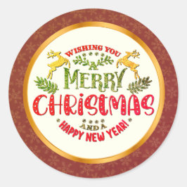 Adesivo Redondo Merry Christmas & Happy New Year Festive Holiday