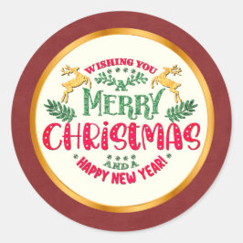 Adesivo Redondo Merry Christmas & Happy New Year Festive Holiday