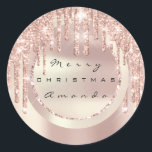 Adesivo Redondo Merry Christmas Holiday Name Copper Rosa Glitter<br><div class="desc">muito elegante e na moda Holidays cumprimenta florenceK design</div>
