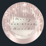 Adesivo Redondo Merry Christmas Holiday Name Drivers Rosa Glitter<br><div class="desc">muito elegante e na moda Holidays cumprimenta florenceK design</div>