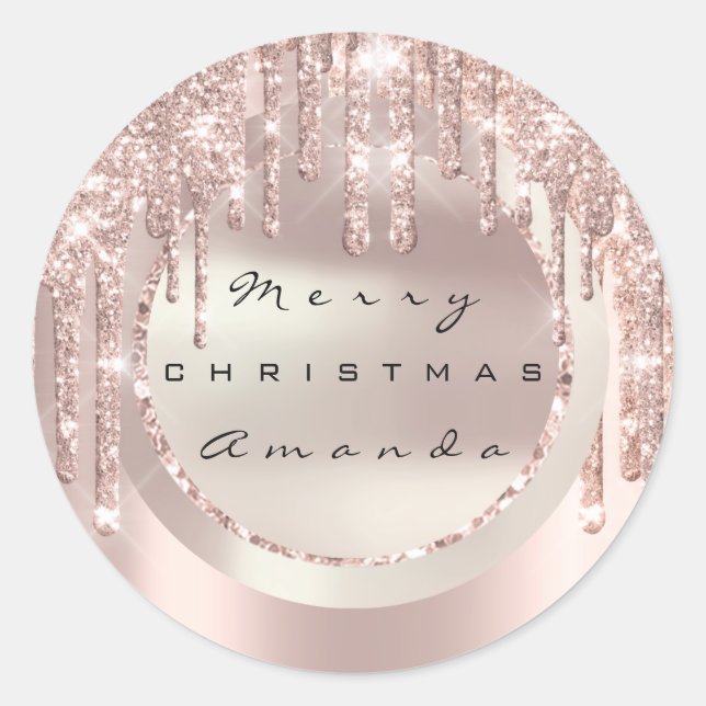 Adesivo Redondo Merry Christmas Holiday Name Drivers Rosa Glitter (Frente)