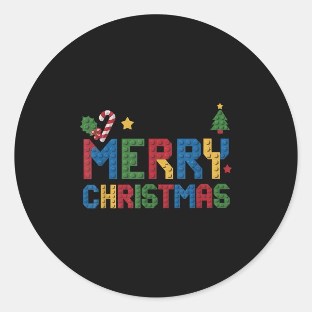 Adesivo Redondo Merry Christmas Master Builder Kids Building Block (Frente)