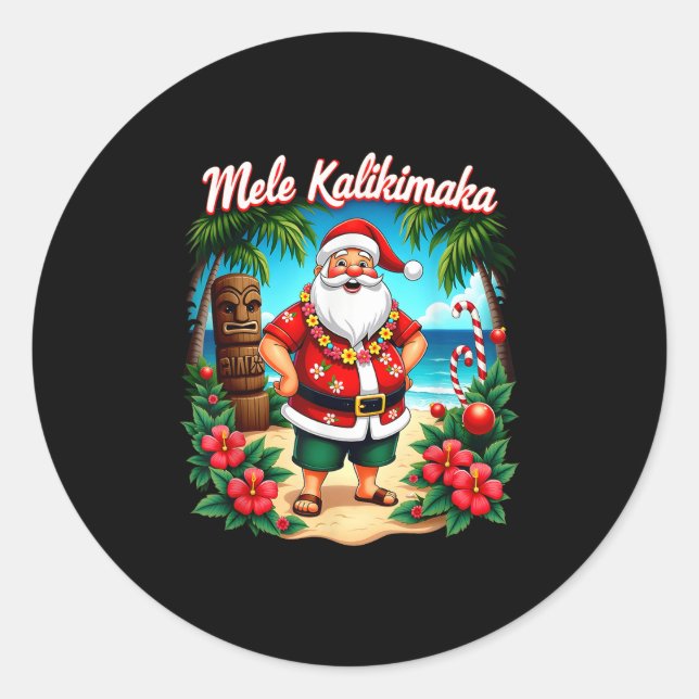 Adesivo Redondo Merry Christmas Mele Kalikimaka Trocal Hawaiian Sa (Frente)