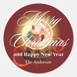 Adesivo Redondo merry christmas minimalist with snow ball