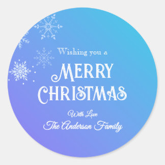 Adesivo Redondo Merry Christmas Modern  Snowflake Purple Blue