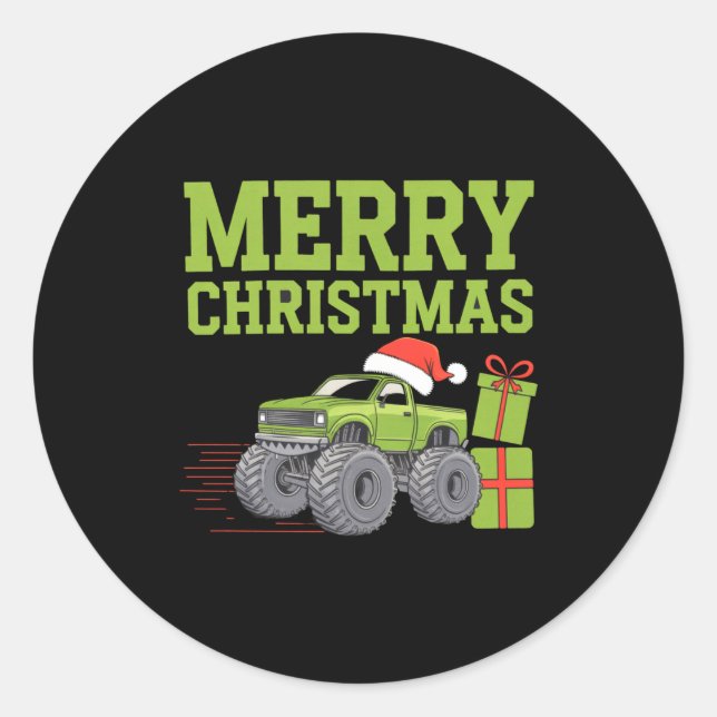 Adesivo Redondo Merry Christmas Monster Truck Toddler Boys Xmas  (Frente)
