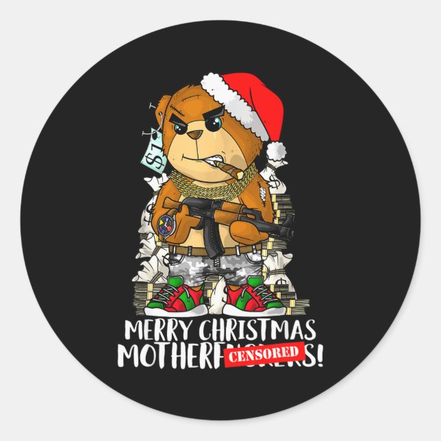 Adesivo Redondo Merry Christmas Motherfker! Hip Hop Teddy Bear Xma (Frente)