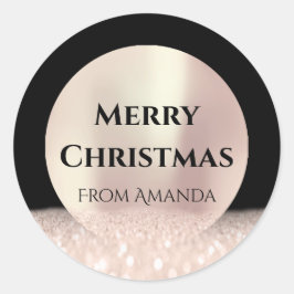 Adesivo Redondo Merry Christmas Name Rosa Black Glitter Spark