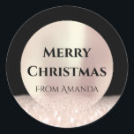 Adesivo Redondo Merry Christmas Name Rosa Black Glitter Spark<br><div class="desc">adesivo de presente delicado do design florenceK</div>