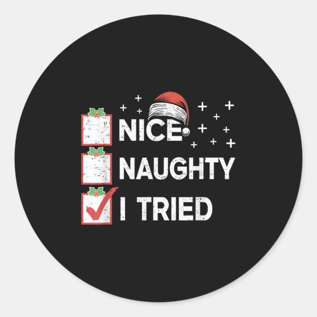 Adesivo Redondo Merry Christmas Nice Naughty I Tried Christmas Lis (Frente)