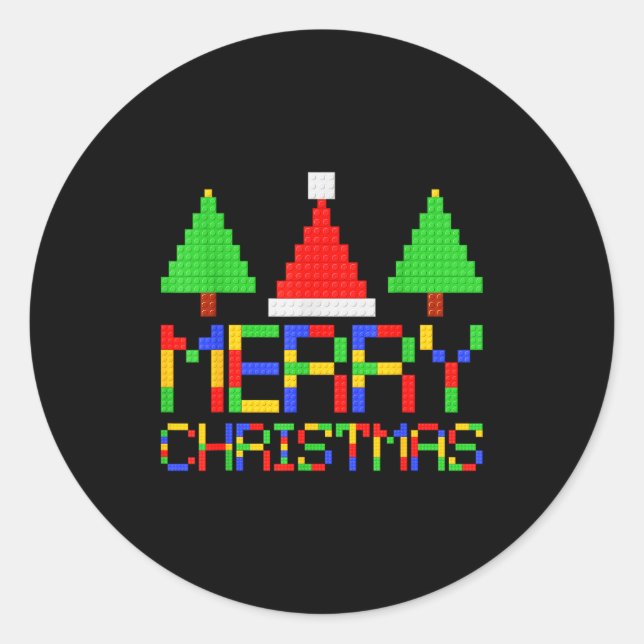 Adesivo Redondo Merry Christmas Pajamas Blocks Building Lovers Boy (Frente)