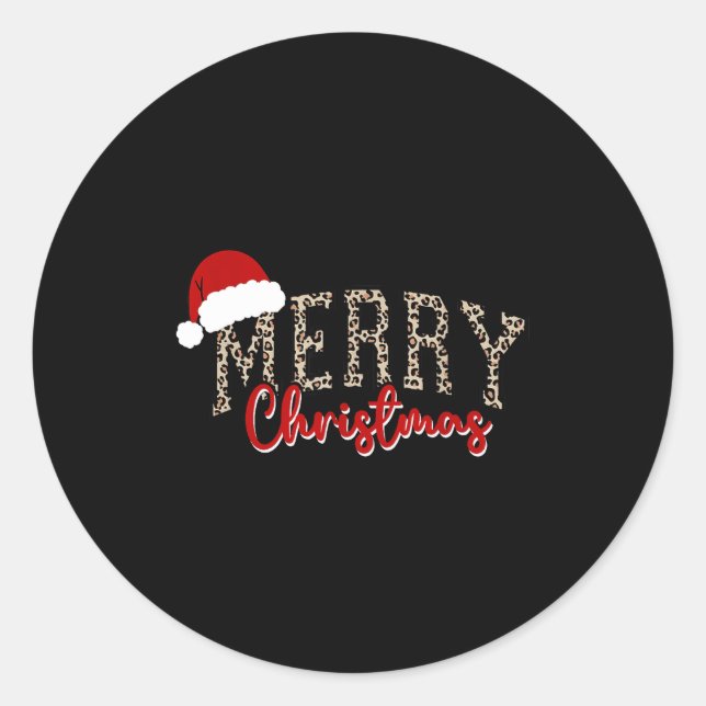 Adesivo Redondo Merry Christmas Pattern Xmas Leopard Family Cute W (Frente)