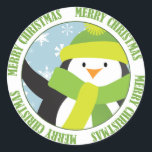 Adesivo Redondo Merry Christmas Penguin Sticker<br><div class="desc">Adicione um toque único instantaneamente no Natal com estes cartazes engraçados do Pinguim "Feliz Natal". Apresentando um chapéu e um cachecol vestindo pinguim preto, esses adesivos redondos são perfeitos para usar no verso dos envelopes ou presentes de cartão de Natal durante a temporada de Férias. Copyright © 2010 Lisa Marie...</div>