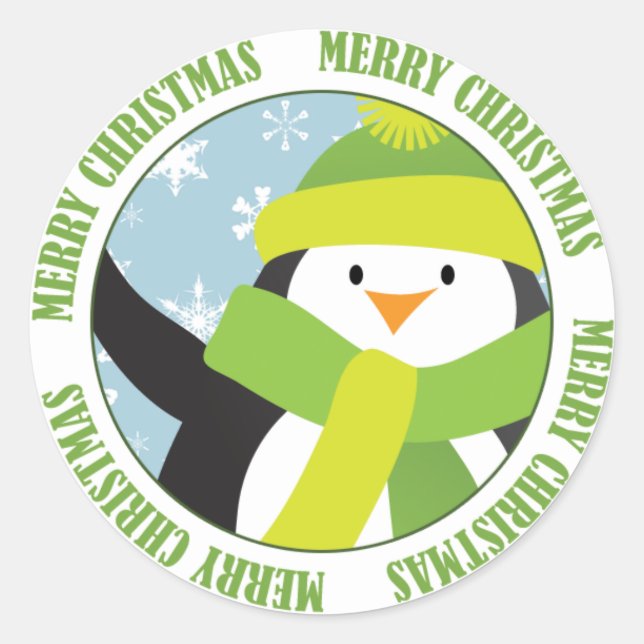 Adesivo Redondo Merry Christmas Penguin Sticker (Frente)