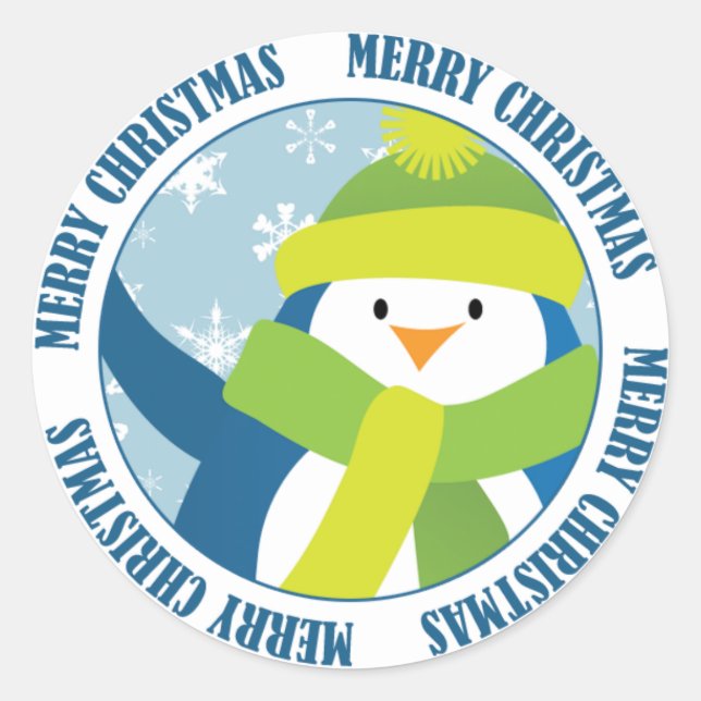 Adesivo Redondo Merry Christmas Penguin Sticker (Frente)