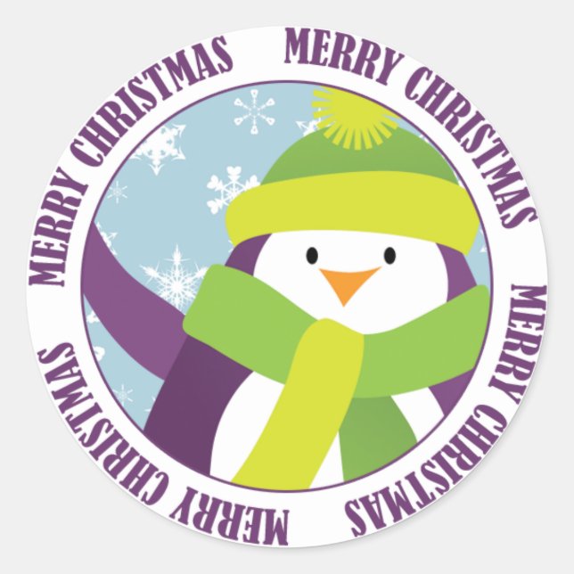 Adesivo Redondo Merry Christmas Penguin Sticker (Frente)