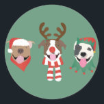 Adesivo Redondo Merry Christmas Pit Bull Cães<br><div class="desc">Ótima ilustração de três cães Dane fantásticos vestidos em trajes de Natal.</div>