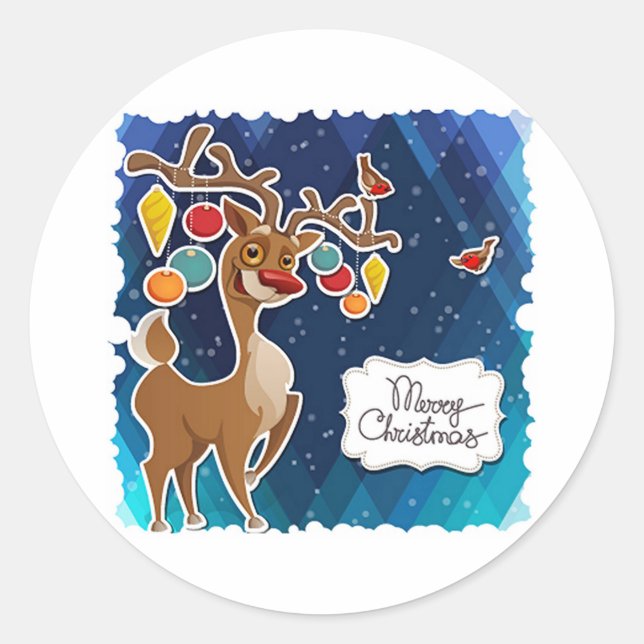 Adesivo Redondo Merry Christmas Prancing Reindeer (Frente)