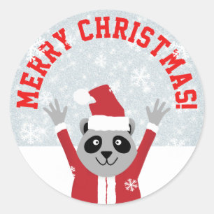 Adesivo Redondo Merry Christmas Raccoon
