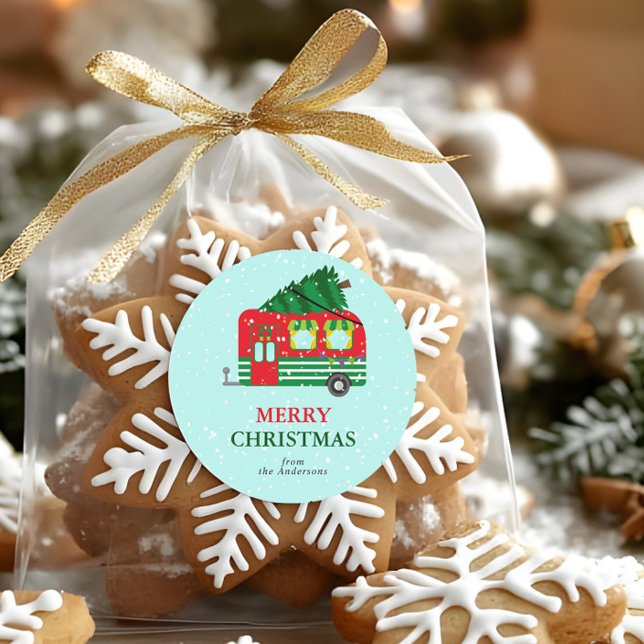 Adesivo Redondo Merry Christmas Red Caravan Christmas Tree Custom (Criador carregado)