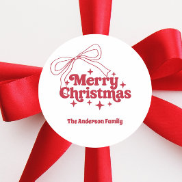 Adesivo Redondo Merry Christmas red hand-drawn bow retro