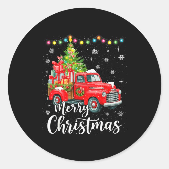 Adesivo Redondo Merry Christmas Red Truck Family Christmas Matchin (Frente)