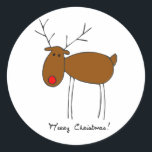 Adesivo Redondo Merry Christmas Reindeer<br><div class="desc">Uma bela ilustração original das renas disponível em toda uma gama de produtos para crianças e adultos. Vem com o texto "Feliz Natal",  ou vazio para você adicionar sua própria mensagem!</div>