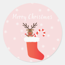Adesivo Redondo Merry Christmas Reindeer Candy Cane In A Stocks