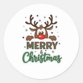Adesivo Redondo Merry Christmas Reindeer Sticker